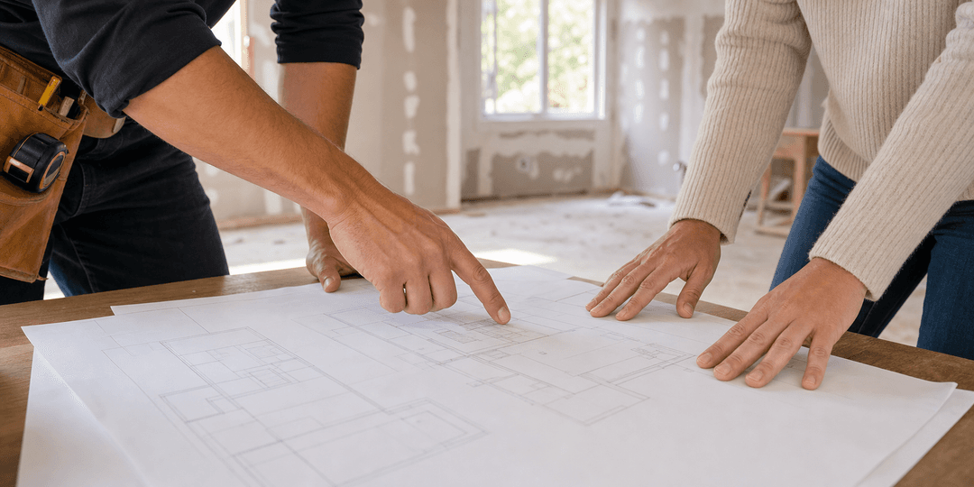 Homeowner and contractor reviewing renovation plans
