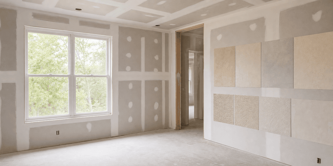 Drywall room with finish option samples